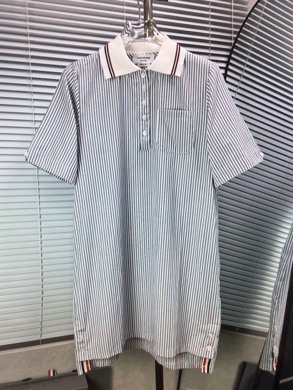 Thom Browne Striped Midi Polo Dress - White & Blue with Red Trim